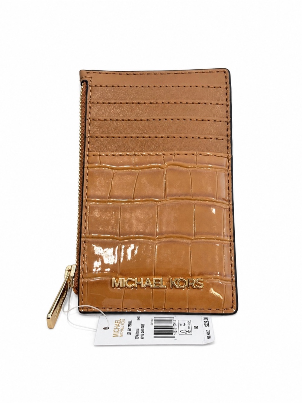 Michael Kors Croc Embossed Jet Set Travel Medium Top-Zip Card Case - Picture 2 of 11